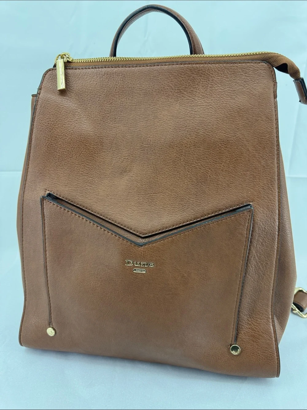 Dune London Medium-Large Backpack Bag Purse in Caramel / Tan w/ Gold Hardware